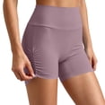 thumbnail image 3 of Women's Soft High Waisted Ruched Side Workout Shorts, Tummy Control Slimming Fit with Compression Design, Quick Dry 4 Way Stretch Breathable, for Gym Running Yoga Lounge | TruHer,Purple L, 3 of 8