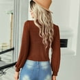 thumbnail image 3 of Camiseta corta de manga larga con cuello en V y botones para mujer, camiseta informal para uso diario, 3 of 5