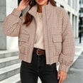 thumbnail image 4 of Hueook Plaid Jacket for Women Stand Collar Zip Up Coat with Pockets Checkered Casual Long Sleeve Bomber Jacket Khaki 2X, 4 of 8