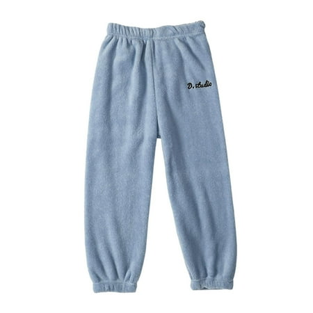 

uublik Boys Girls Fleece Pajama Pants Elastic Waist Fleece Warm Loungewear Pj Bottoms Blue Size 3T-7