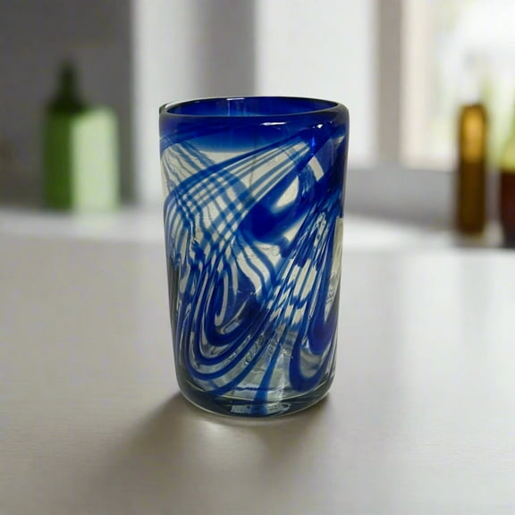 Blue Swirl Hand-Blown Glass | Mexican Drinking Tumbler (1Piece)