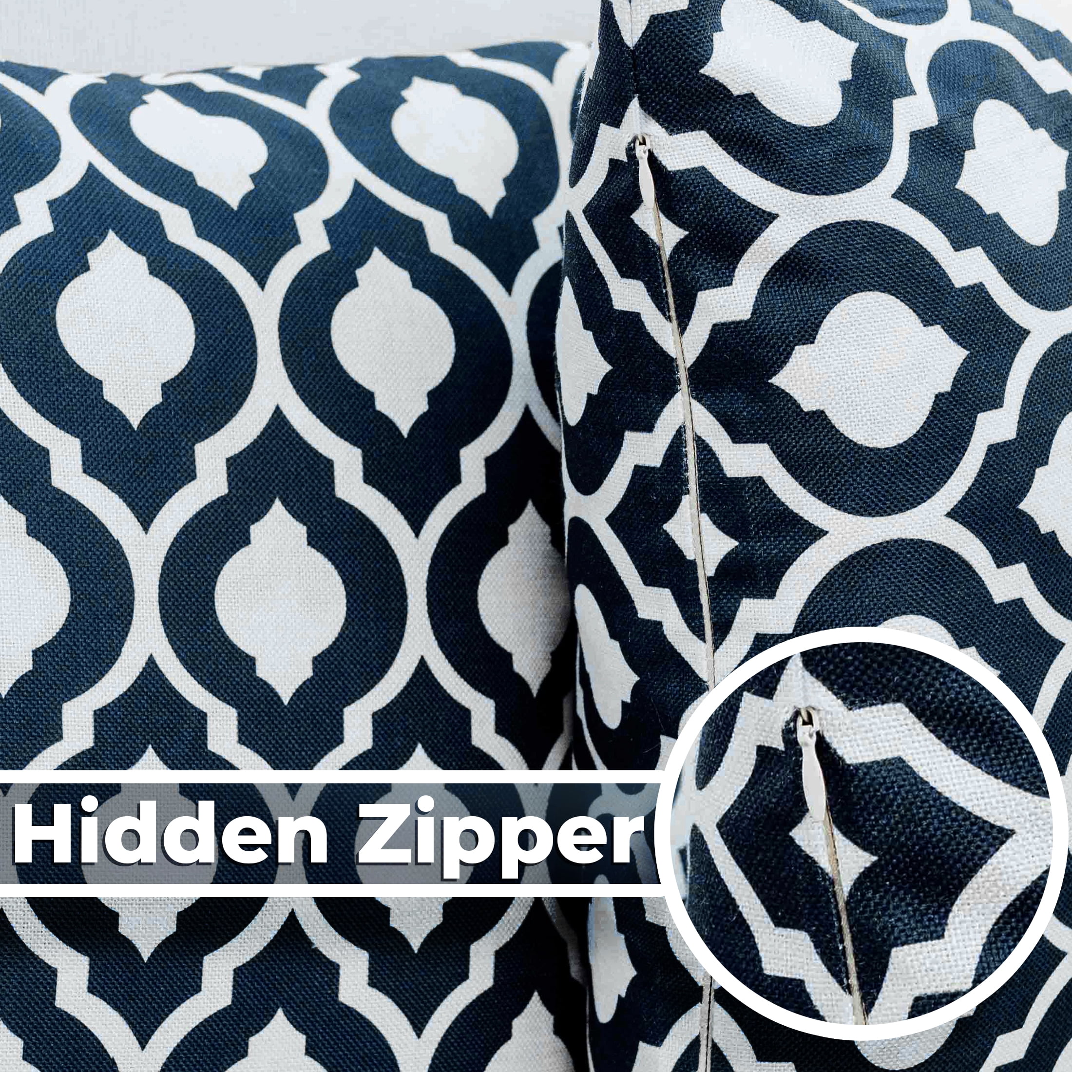 DecorX Weather Resistant 18x18 in Modern Moroccan Oasis Outdoor Pillow Covers, Blue and White, 2 Count