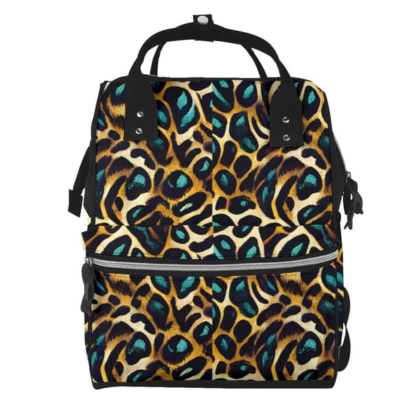 Disketp Teal Leopard Mochila de Pañales de Gran Capacidad con Múltiples Bolsillos, Mochila de Viaje Multifuncional para Bebé, Unisex, Moderna y Resistente
