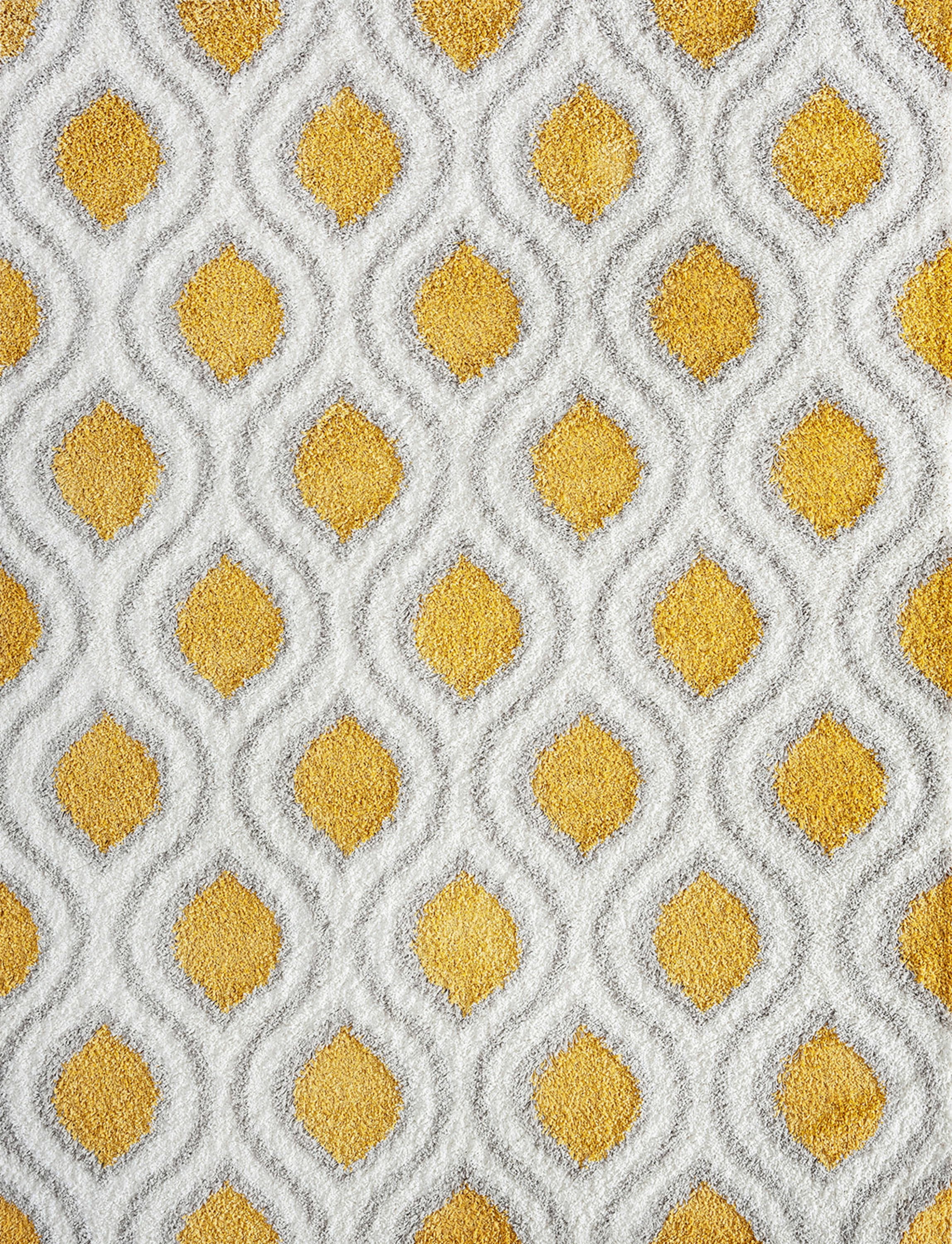 Contemporary 5x8 Area Rug Shag Thick (5'3'' x 7'3'') Geometric Gold, White Living Room Easy to Clean