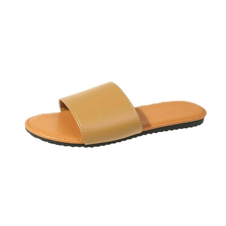 

Women Sandals Clearance 2023! Pejock Women s Flat Sandals Extremely Comfy Slides Sandals Fashion Flat Slippers Round-toe Solid Color Casual Beach Slippers Summer Athletic Outdoor Beach Sandals