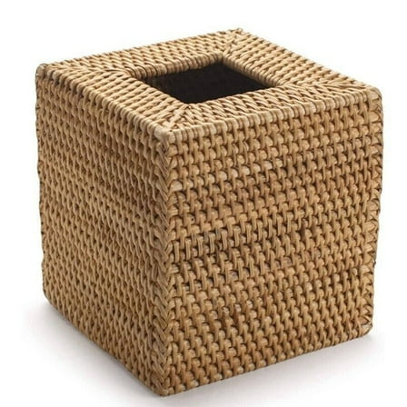 Square Rattan Tissue Box Cover Hand Woven Wicker Tissue Holder 5.7X5.7X5.7 In