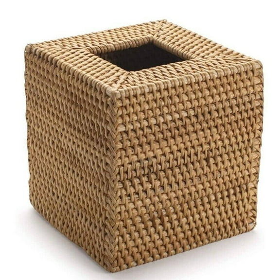 Square Rattan Tissue Box Cover Hand Woven Wicker Tissue Holder 5.7X5.7X5.7 In