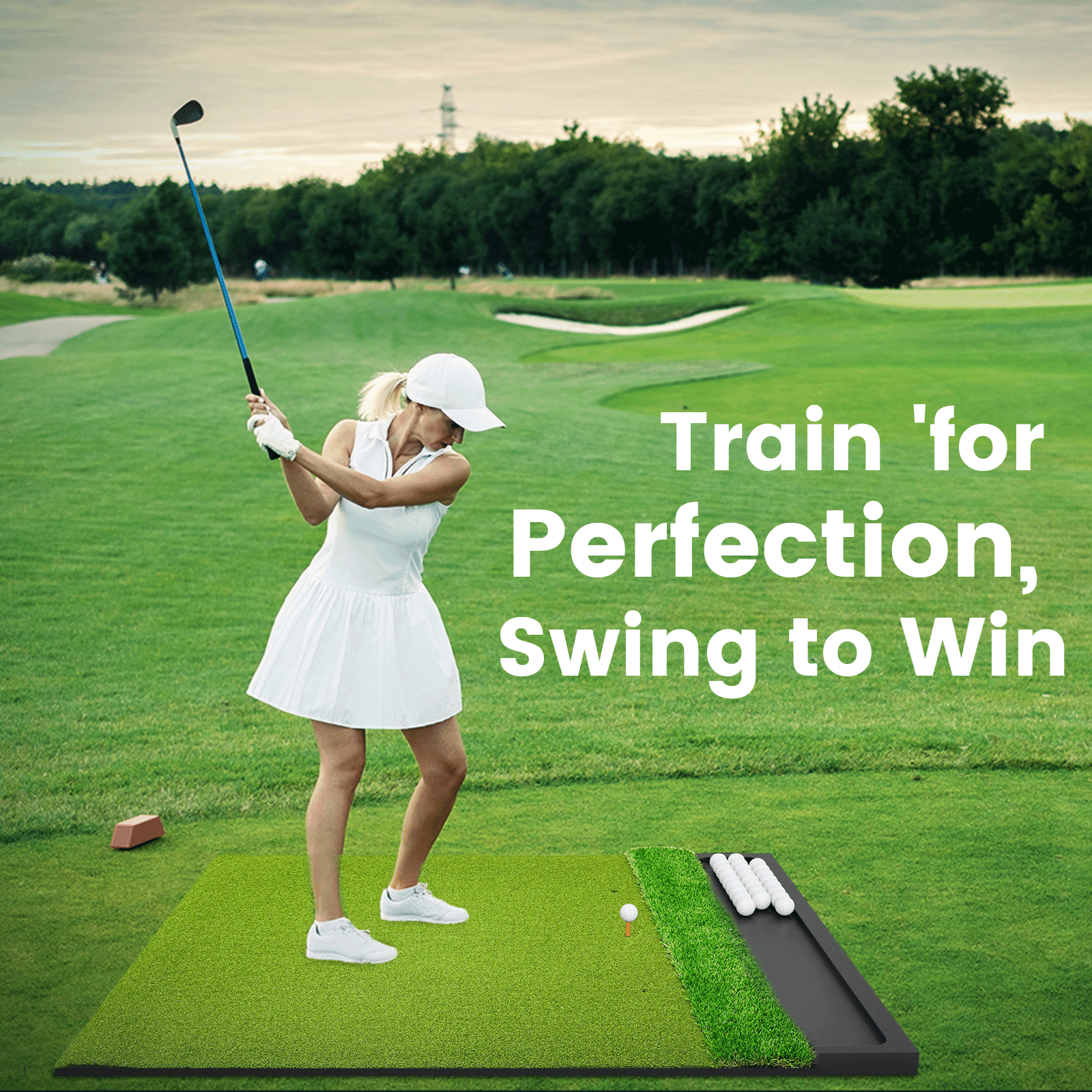 OKESAM  Golf Mat   Golf Hitting Mat Foldable Dual-Turf Built-in Ball Tray 5x4ft