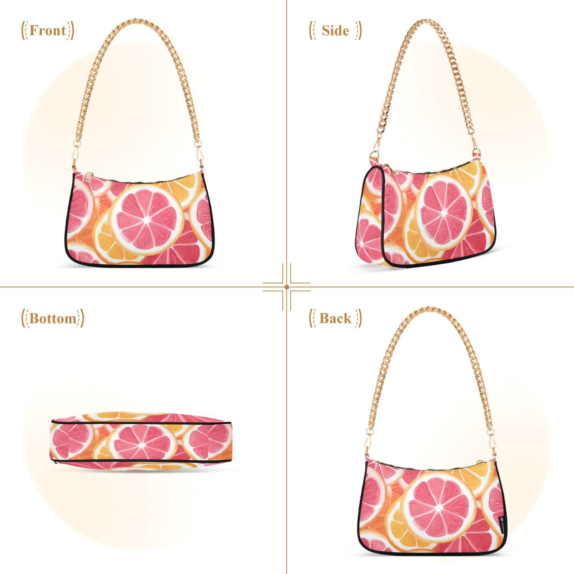 FORMRS Womens Shoulder Bag with Chain Strap Clutch Purse Cute Tote Handbag, Pink Grapefruit Slices