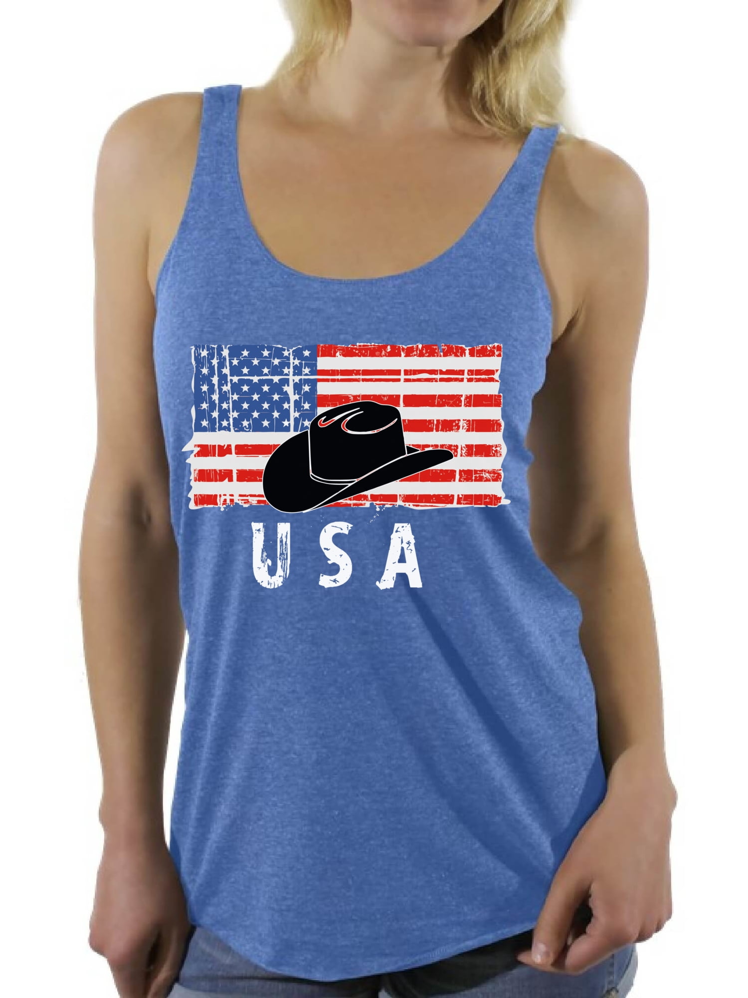 Awkward Styles Cowboy Hat USA Women Racerback Tank Top USA Pride Retro