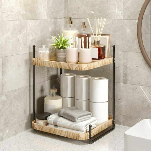 2/3 Tier Wooden Bathroom Counter Organizer - Corner Vanity Tray for Bathroom Countertop, Dresser & Home Decor