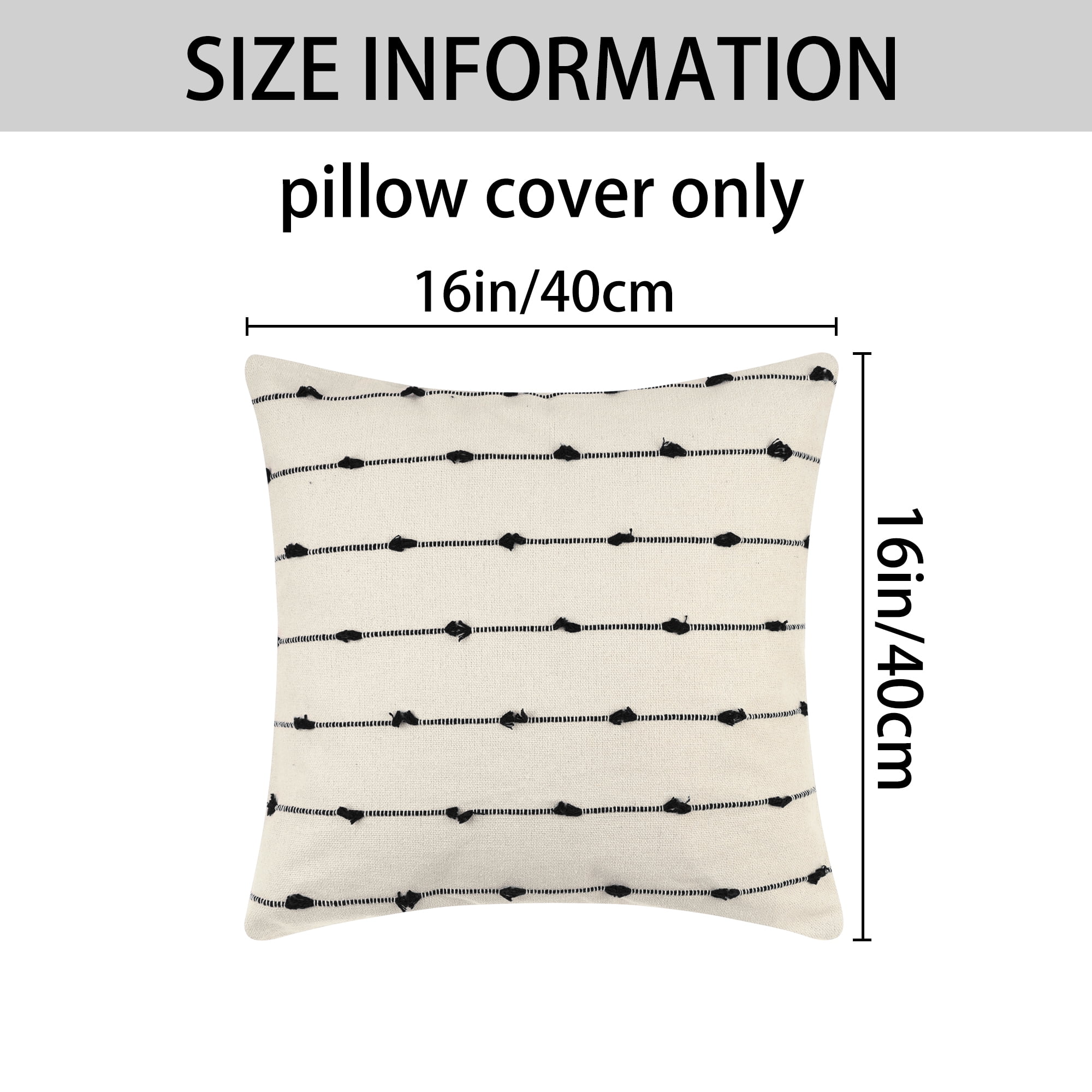 Unique Bargains 4 Pcs Striped Boho Pillow Covers Modern Square Neutral Decorative Cushion Black 16" x 16"