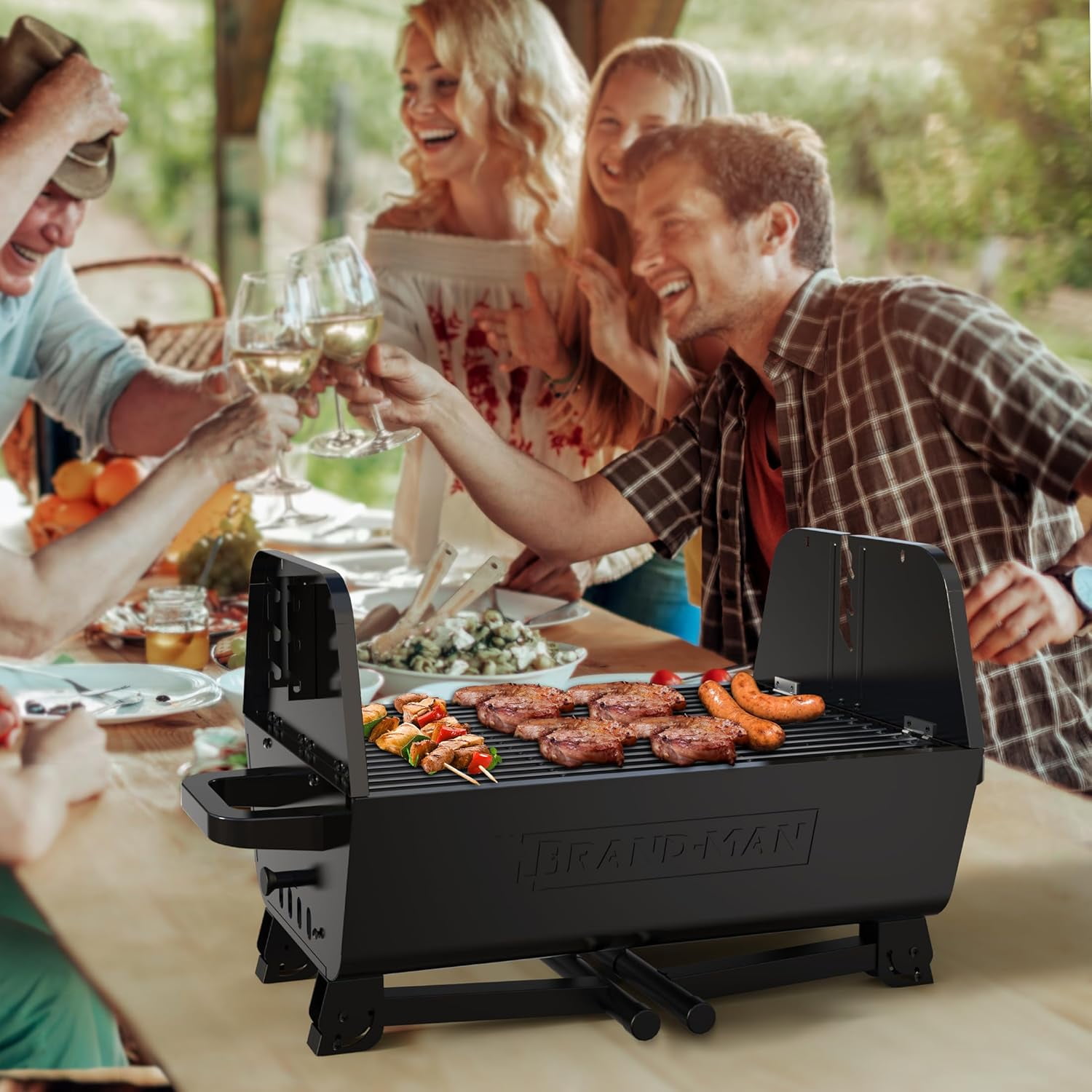 Brandman Grills Portable 2-in-1 Charcoal Rotisserie Grill with Spit Roaster & Motor, BBQ Outdoor Cooking