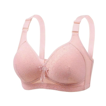 Bras for Women Plus Size Embroidery Lace Full Coverage Wireless Push Up Non Padded Everyday Minimizer Bra Pink 3 40 C