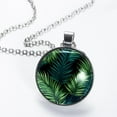thumbnail image 2 of Tropical Jungle Palm Leaves Glass Circular Pendant Necklace - Women's Jewelry, 2 of 5