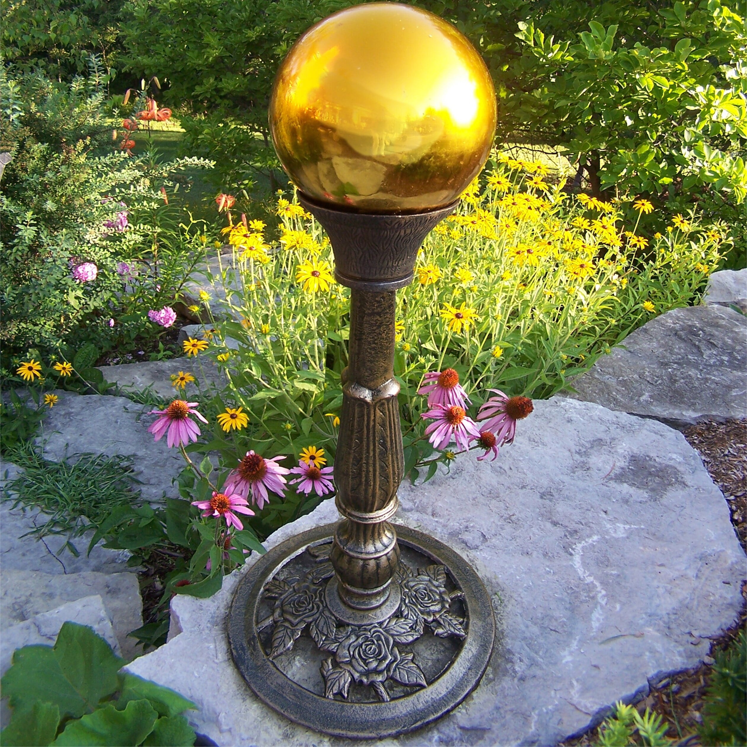 30 in. Tall Indoor/Outdoor Heavy Cast Iron Rose Style Gazing Ball Globe