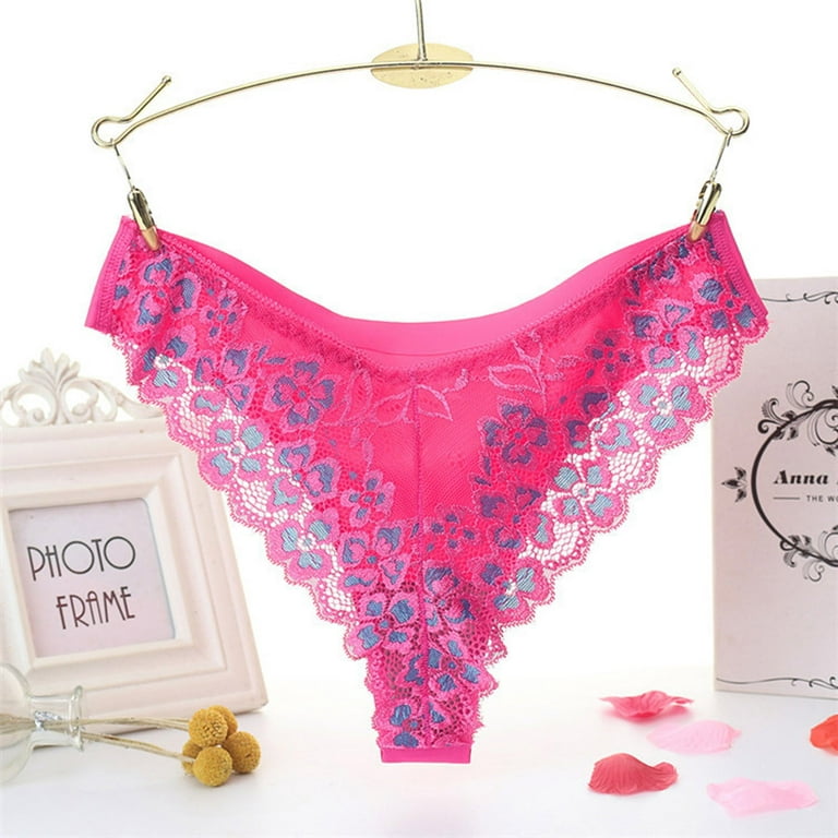 Efsteb Women's Thongs Ropa Interior Mujer Transparent Breathable Underwear  Lingerie Sexy Comfy Panties Lace Flowers Panties G Thong Low Waist Briefs  Hot Pink 