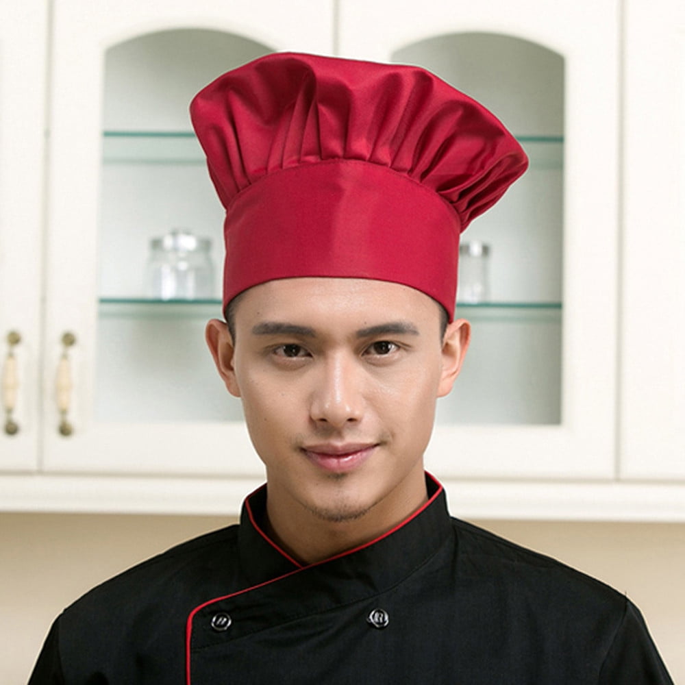 Hyzrz Chef Hat Adult Adjustable Elastic Baker Kitchen Cooking Chef Cap Red 