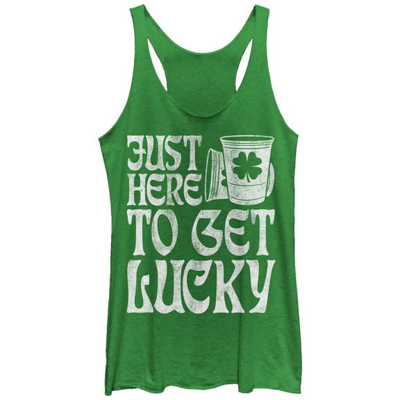 Women's Lost Gods Here to Get Lucky  Racerback Tank Top Envy Green Large