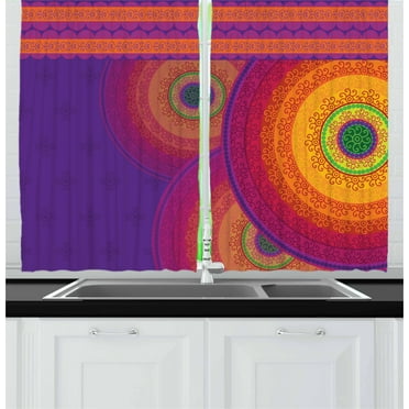 Ambesonne Oriental Kitchen Curtains, Colorful Mandala Motif, 55"x39", Multicolor