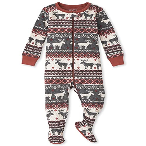 The Children s Place uni baby Holiday Snug Fit Cotton One Piece Zip Up Pajamas and Toddler Sleepers Reindeer Fairisle 3T US