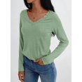 thumbnail image 3 of V Neck T Shirts for Women Lace Long Sleeve Tops Loose Fit Dressy Casual Blouses Fall Winter Basic Trendy Green S, 3 of 6