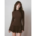 thumbnail image 6 of Women'S Fall Long Sleeve Dresses Mock Neck Ruched Y2K Clothes Ruffle Layered Bodycon Mini Party Dress Brown XL, 6 of 9