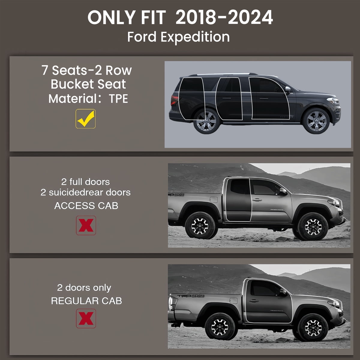 WheelX Floor Mats Fit for 2018-2025 Ford Expedition 7-Seater, TPE All Weather Custom Fit for Expedition with Backrest, Back Seat Protector for Expedition Accessories