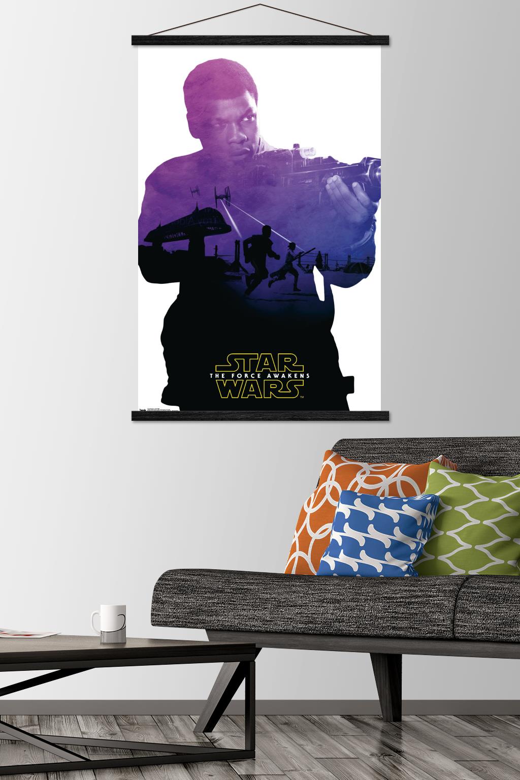 Star Wars: The Force Awakens - Finn Badge Wall Poster with Wooden Magnetic Frame, 22.375" x 34"