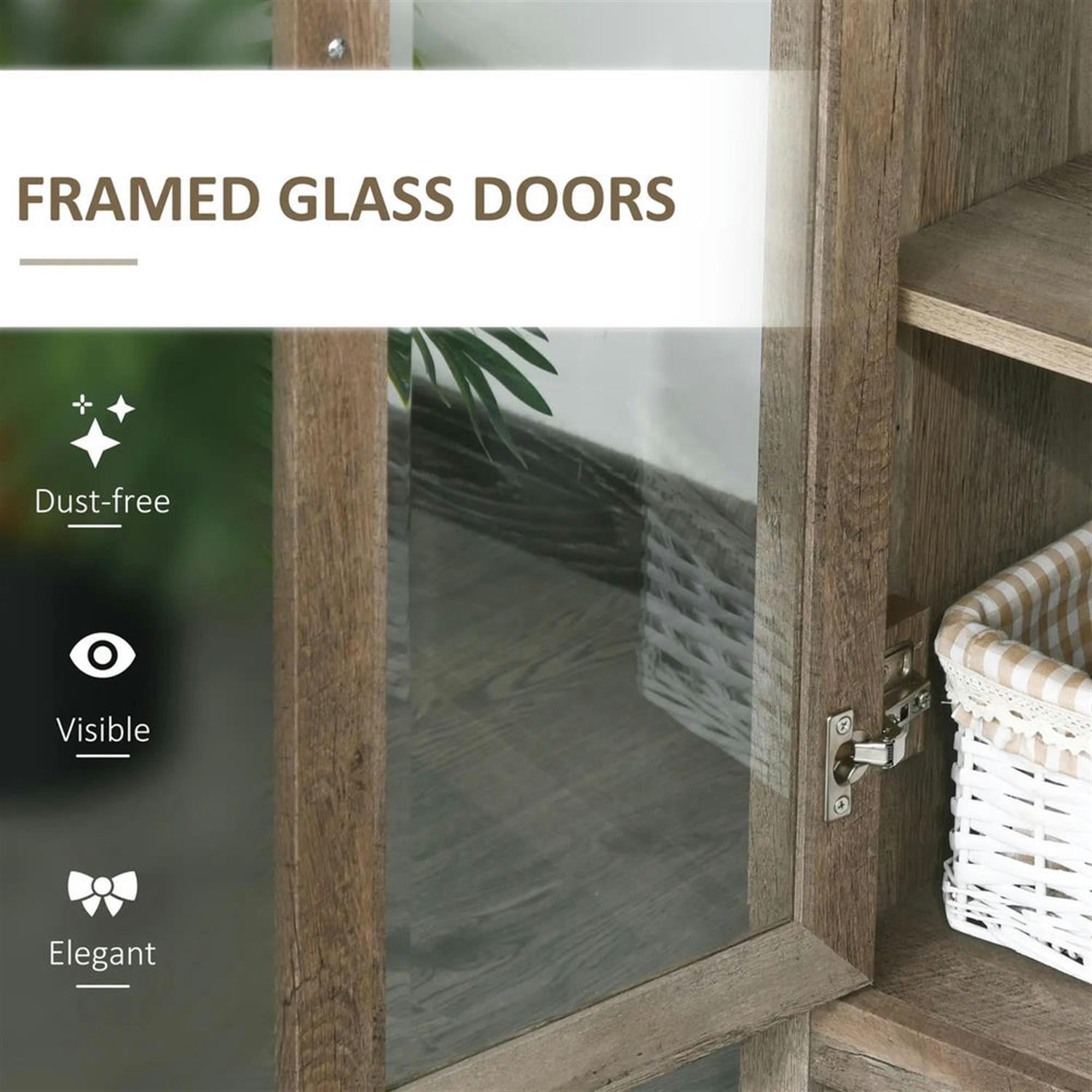 Demi Bonn 71" Tall Bathroom Storage Cabinet, Freestanding Cabinet with Glass Doors and Adjustable Shelves for Living Room, Kitchen, Dining Room, Office, Brown