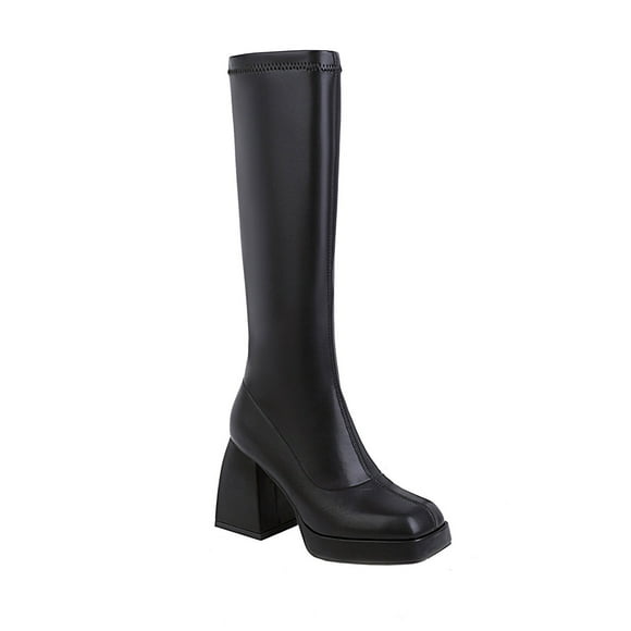 jovati Platform High-heeled Sleeve Leather Waterproof Platform High-top Womens Boots