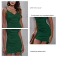 thumbnail image 5 of Vestido con tirantes finos y cuello en V, minivestido fruncido sin mangas de color sólido para mujer, para fiesta, verde, XS, 5 of 5