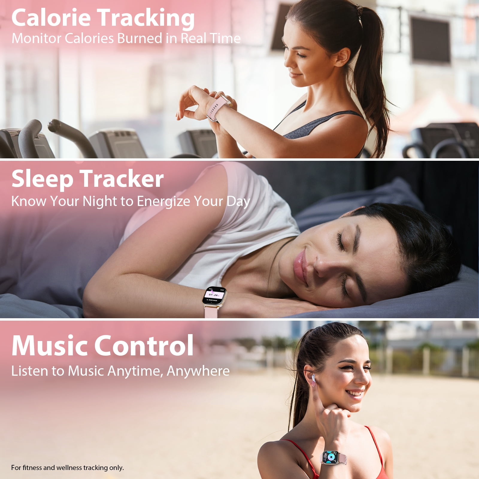 AUOSHI Smart Watch fits for Android & iPhone (Bluetooth Answer/Make Calls), 2.01 inch IP68 Waterproof Tracking Fitness, Sleep Monitor/Pedometer/Calories,Multiple Sports Modes,Pink
