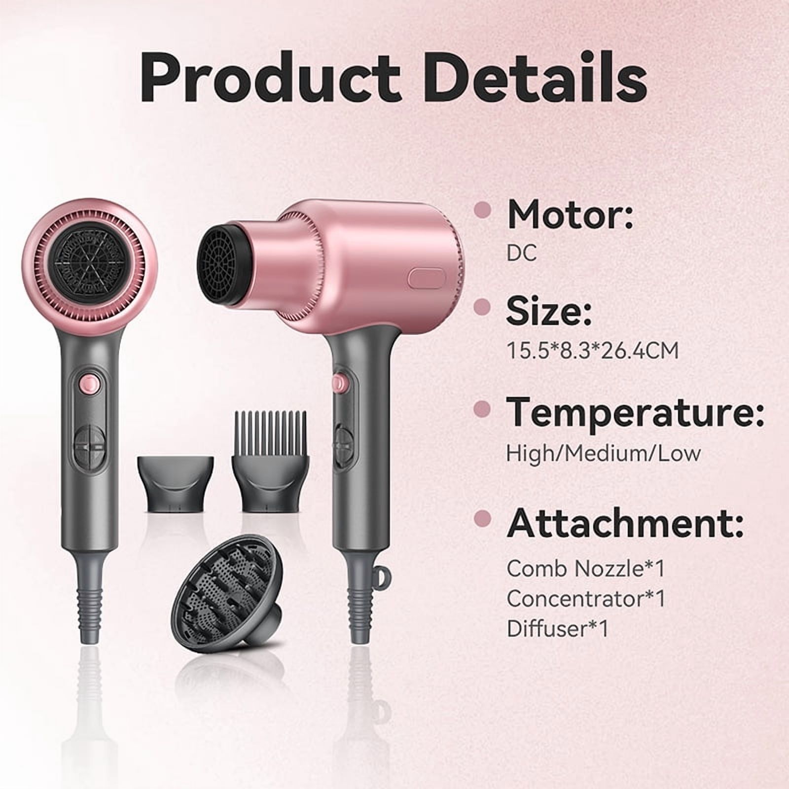 VoluVibe Hair Dryer, Blown Away Ionic Hair Dryer for Curly Hair with Diffuser, 1600W Fast Drying Blow Dryer with Ceramic Technology, 3 Attachments for All Hair Types
