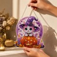 thumbnail image 6 of Lilixerw Halloween Diamond Art Hanging Ornament Decoration, Moon Background Cat In Witch Hat Pumpkin Pattern Wall Hanging Sign with Chain, for Door, Porch and Wall Display, 8 inch, 6 of 7