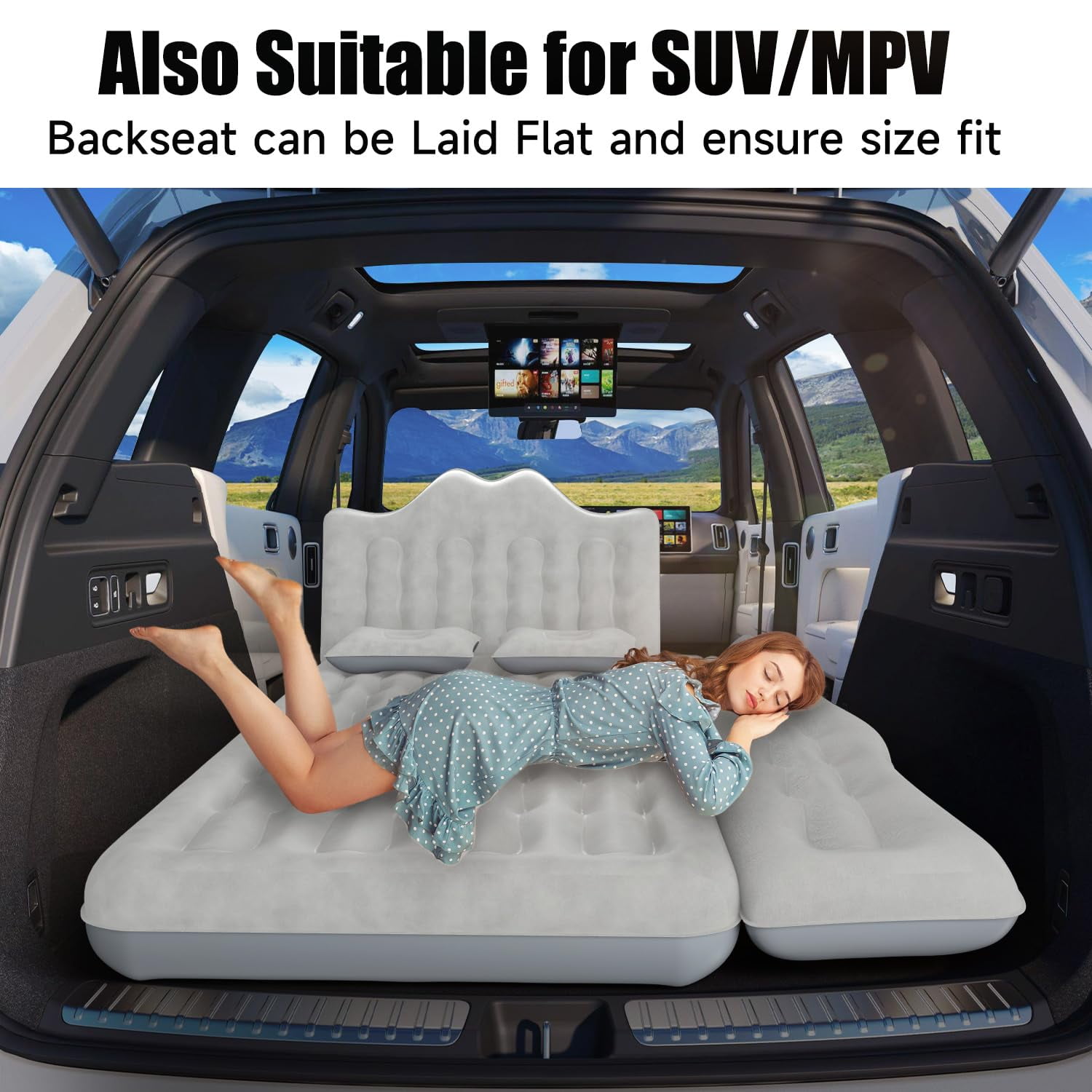 Backseat Car Air Mattress, Inflatable AirBed for SUV Back Seat Trunk Sleeping, Van Rear Seat Camping Sleeping Bed with Electric Air Pump