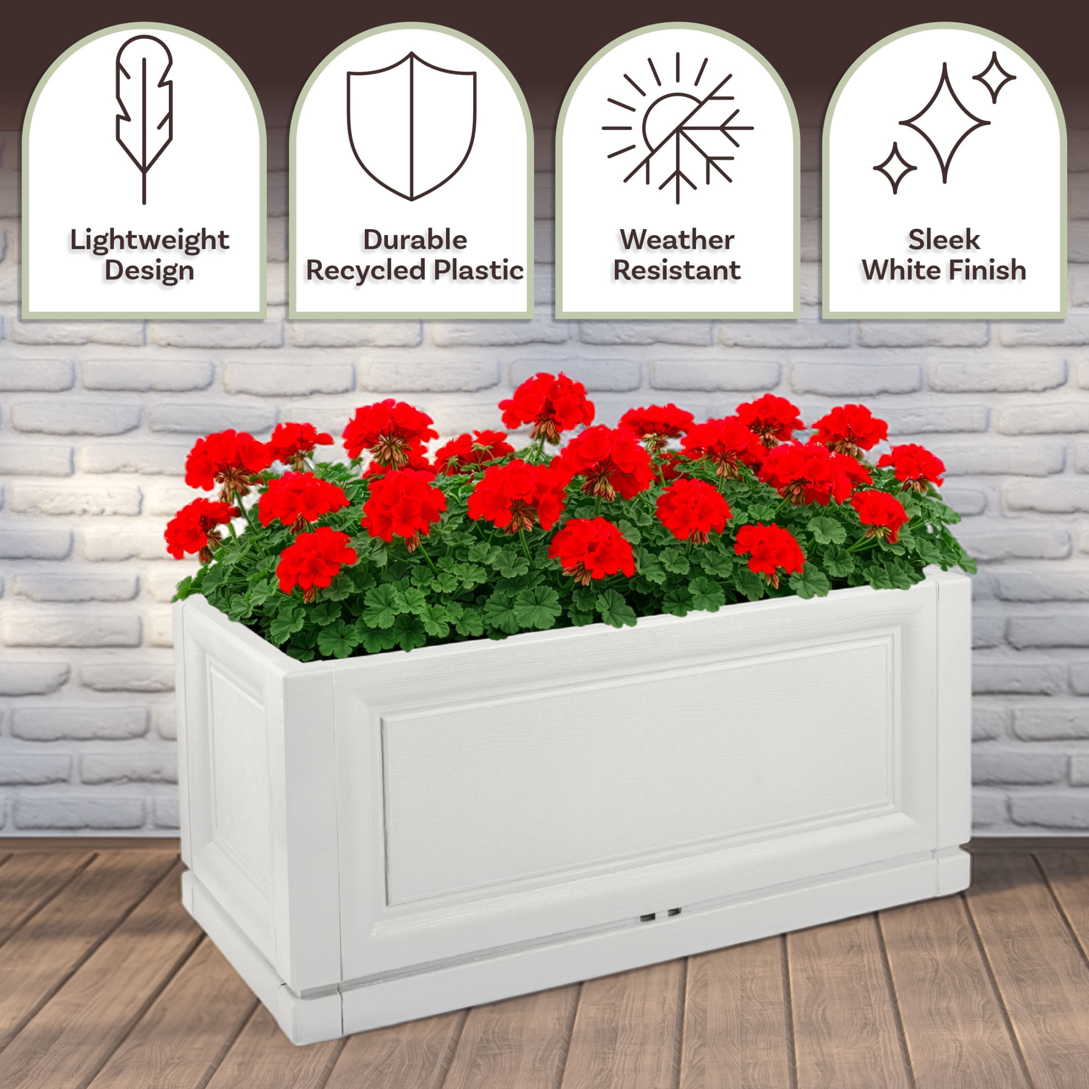 Pure Garden Large Planters for Outdoor Plants 2-Pack - 31.5in Rectangular Long Pots for Plants, White