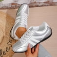 thumbnail image 4 of Womens Sneakers Color Block Leather Lace up Tennis Skate Shoes Classic Antislip Soft Sole Trainers Athletic Shoes Silver Size 8.5, 4 of 8