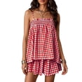 thumbnail image 2 of Bovxnpu 2 Piece Lounge Setfor Women Summer Plaid Cami Top Wide Leg Shorts Pajama Set, 2 of 8