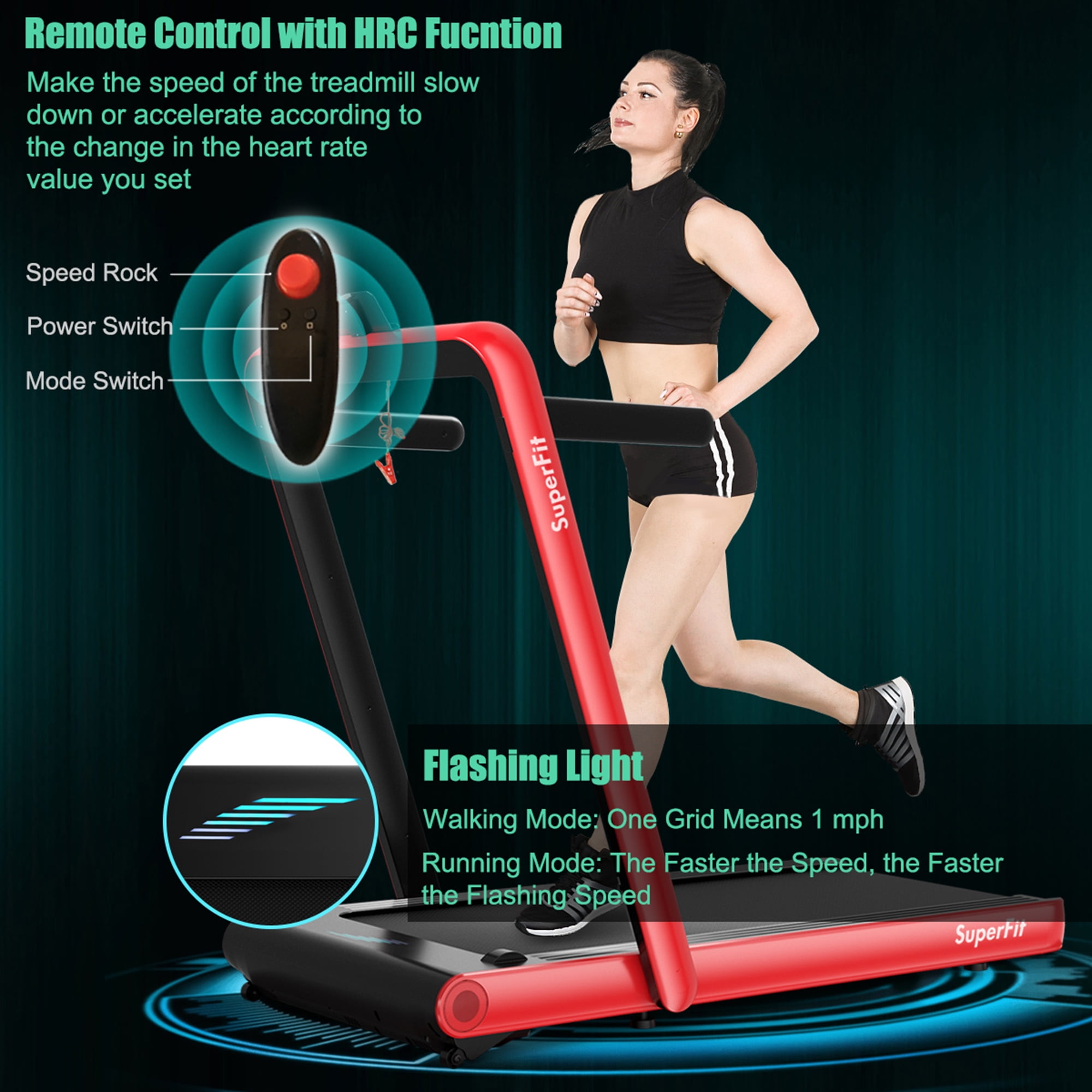 Gymax 2 in 1 Folding Treadmill  4.75HP Running Machine w/ APP & Remote Control Red