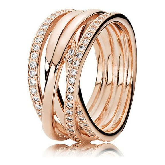 Pandora Sparkling & Polished Lines Ring Rose Gold 180919CZ-5 With Gift Box (7.5)