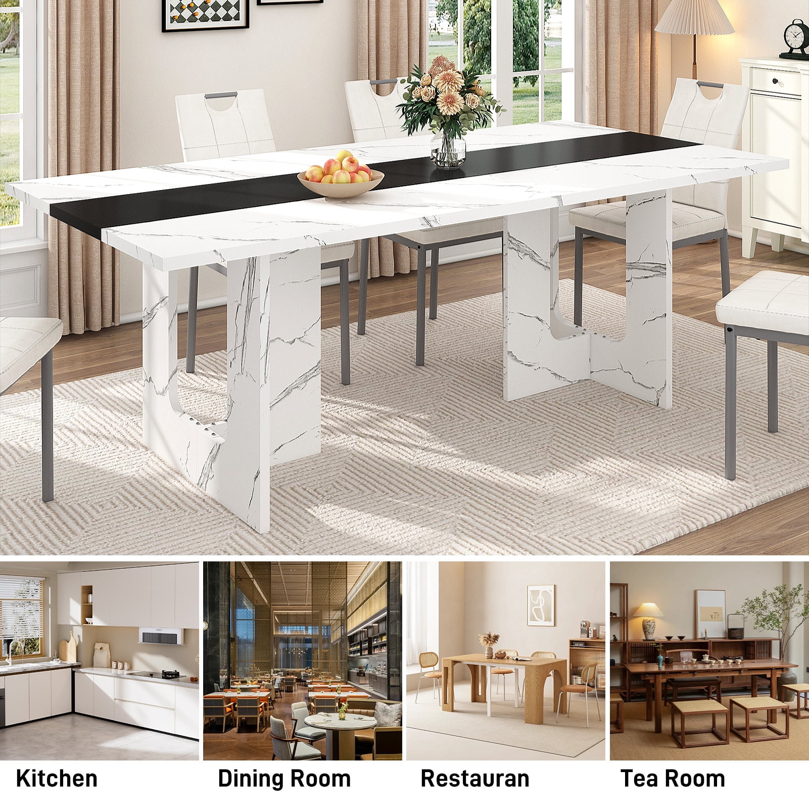 ChVans 70.9" Large Kitchen Dining Room Table for 6-8 People, Rectangular Wooden Kitchen Table with Heavy Duty Legs, Modern Dinner Furniture Last Forever, Wood Grain
