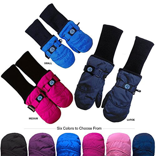 Chakka Snowblokka TM Kid's Snow Mittens Waterproof Nylon Great for Ski & Snowboard and Made with 3m Thinsulate and Extra Long Sleeve Foldable Cover Up 