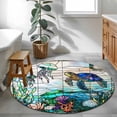 thumbnail image 4 of Vintage Window Grille Round Living Room Rugs 3.3 ft, Coral Turtle Underwater World Washable Area Rug with Non-Slip Sturdy Edge Binding Round Front Door Mat Floor Carpet for Entryway, 4 of 9