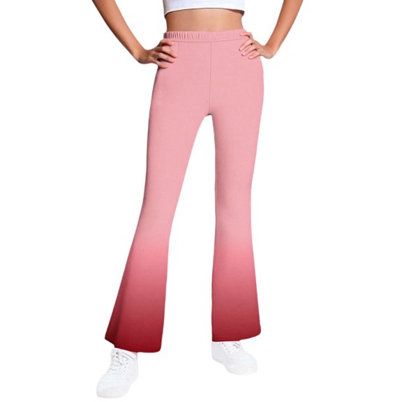 Eltusu Flare Leggings for Girls, Warm Stretch Fashion Elastic Waist Kids Winter Pants Watermelon Red Size 5-16 T