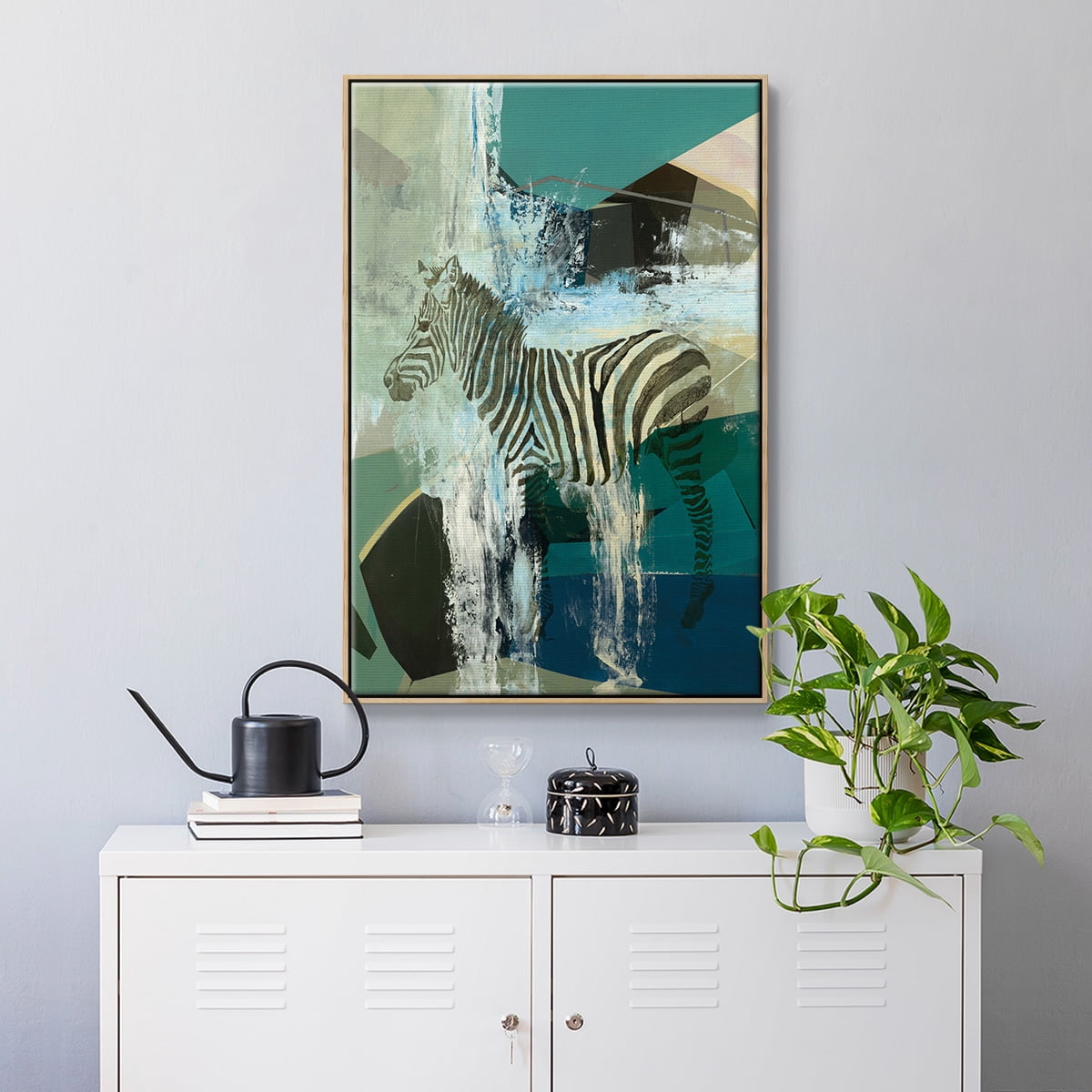 Crossing the Lines Framed Premium Gallery Wrapped Canvas - Ready to Hang - 25 x 37 - Natural Wood Floating Frame