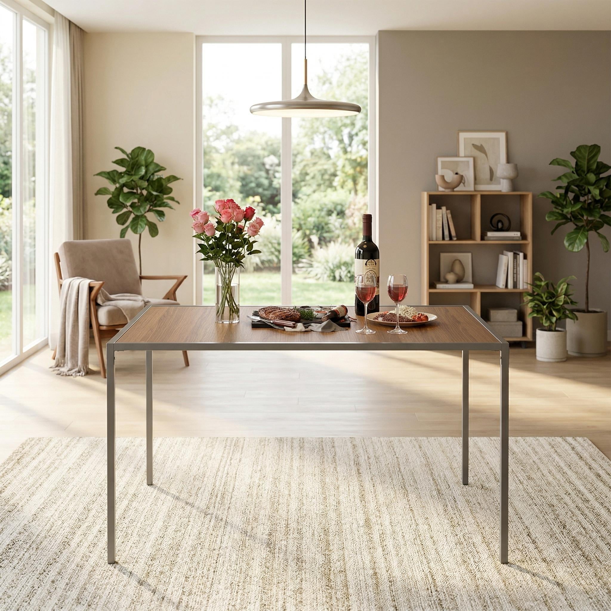 Homy Casa 47" Rectangular Dining Table, Modern Industrial Wood Look Kitchen Table for 4, Espresso Brown
