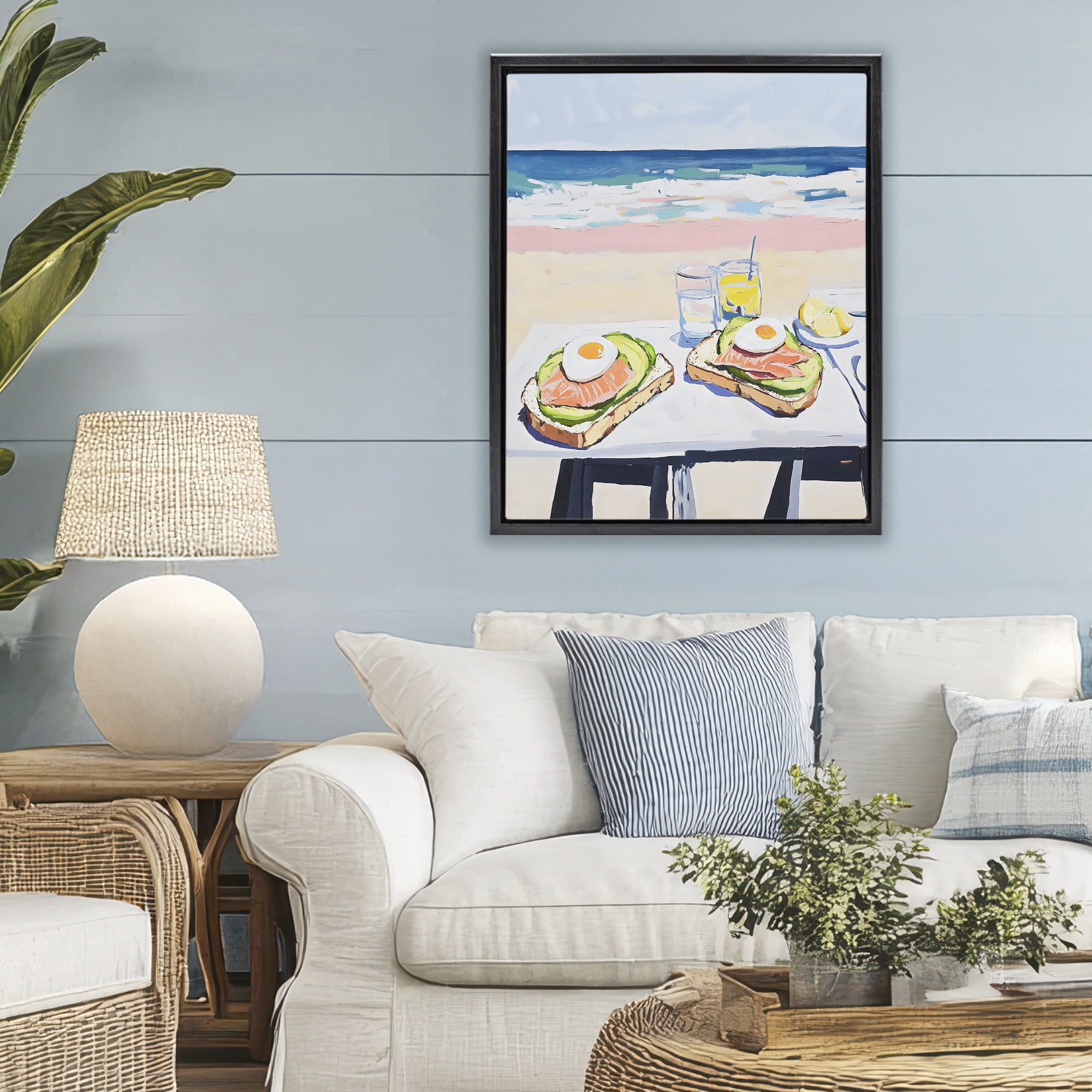 Stupell Industries Avocado Toast at Beach Black Framed Floater Canvas Wall Art, design by The Prints Vibe