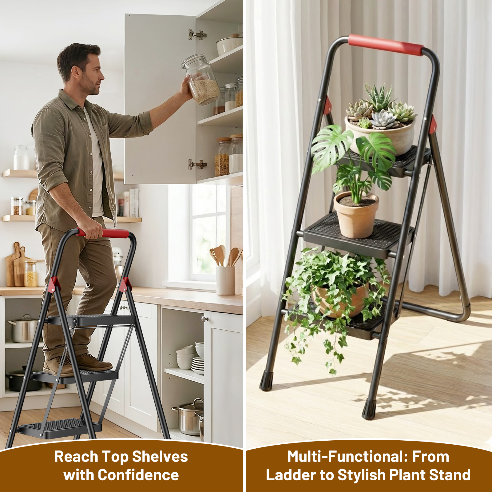Lafati 3-Step Folding Steel Ladder, 330 Lb Capacity photo 5