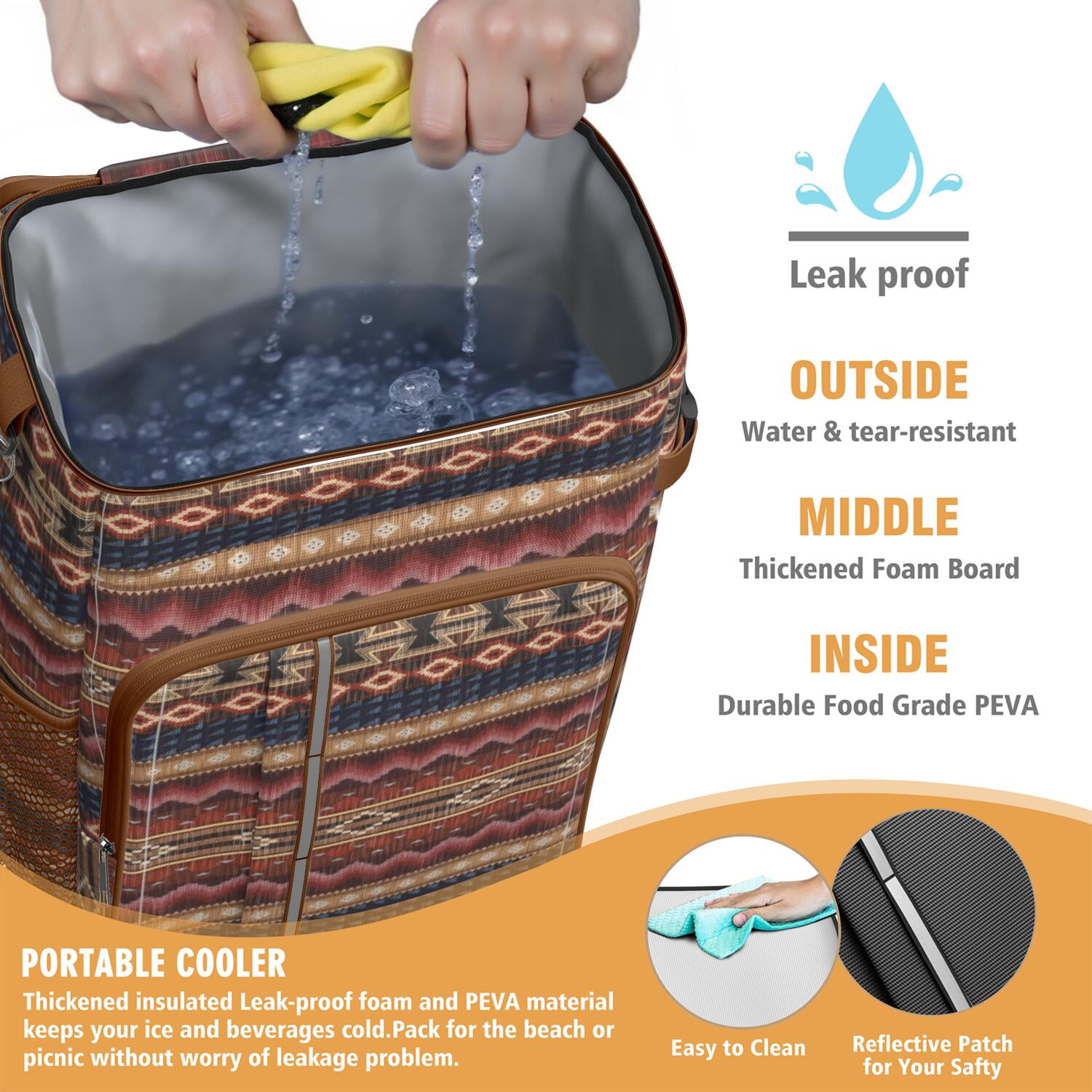 Travel Cooler Bag - Boho Bohemia Pioneer Flower Geometric Line Art Camping Beer Cooler Backpack with Bottle Opener- Waterproof Insulated Picnic Backpacks - Cooler Bag for Beach